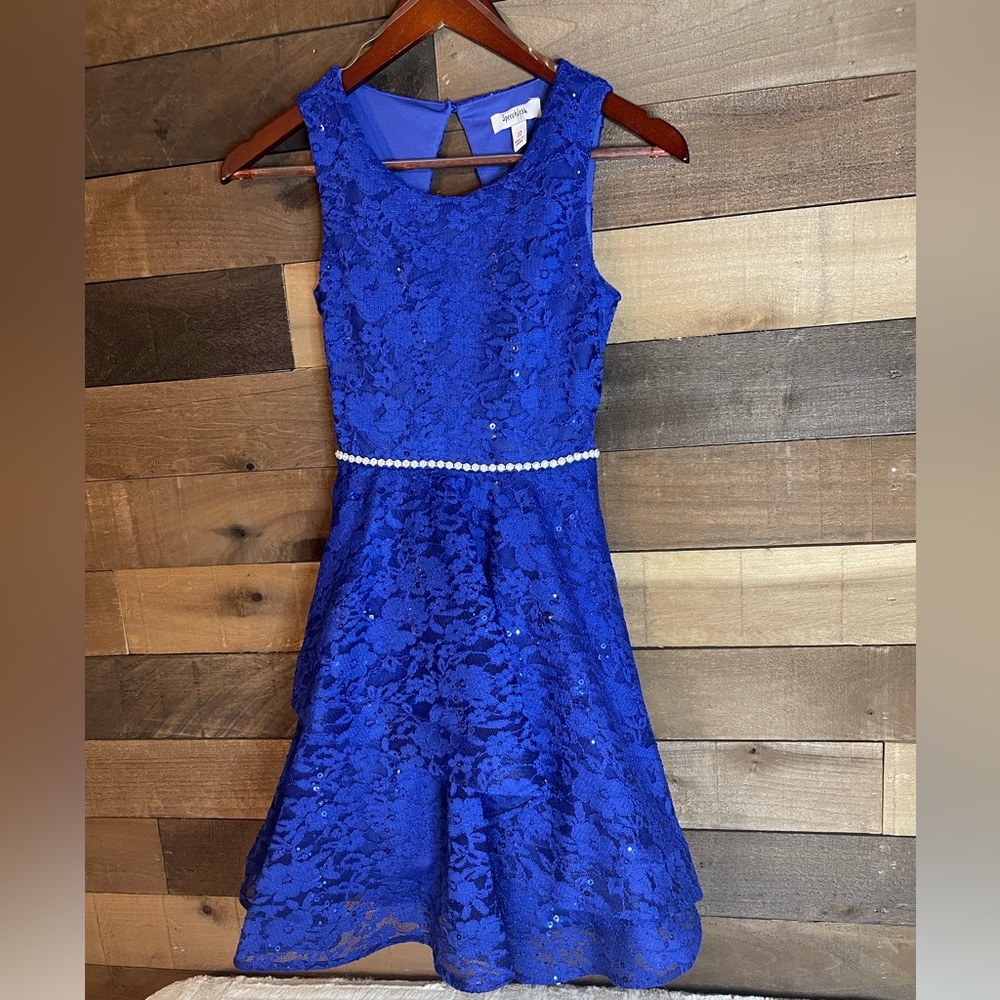 Speechless Girls, size 12 dress in royal blue with lace overlay